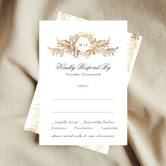 Tarjeta De Confirmación De Asistencia boda de monograma de corteza botánica de oro elega