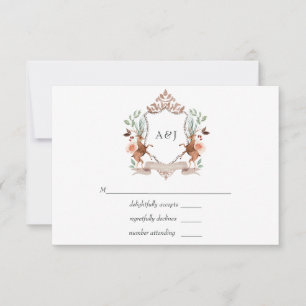 Tarjeta De Confirmación De Asistencia Boda de monograma de cresta de laurel de bosque en