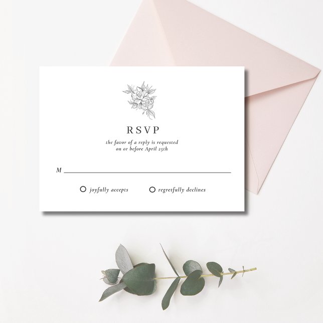 Tarjeta De Confirmación De Asistencia Boda de Monograma de Flor Botánica (Botanical Flower Monogram Wedding RSVP Card)