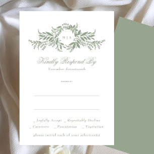 Tarjeta De Confirmación De Asistencia boda de monograma de hoja verde de salvia vintage