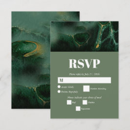 Tarjeta De Confirmación De Asistencia Boda de monograma de mármol verde moderno