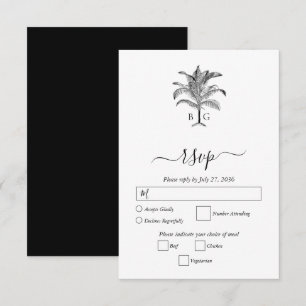Tarjeta De Confirmación De Asistencia Boda de monograma de palmeras tropicales minimalis