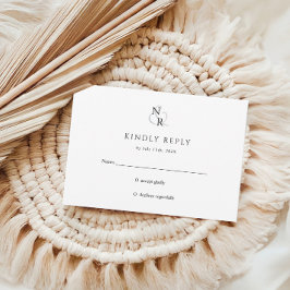 Tarjeta De Confirmación De Asistencia Boda de Monograma Elegante Blanco y Negro