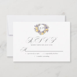 Tarjeta De Confirmación De Asistencia Boda de monograma floral de lavanda y limón Cresta
