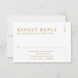 Tarjeta De Confirmación De Asistencia Boda de monograma Minimalista moderno de oro