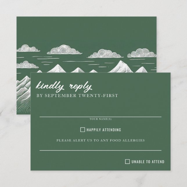 Tarjeta De Confirmación De Asistencia Boda de Montaña Verde (Anverso / Reverso)