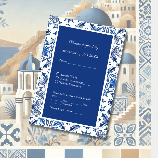 Tarjeta De Confirmación De Asistencia Boda de mosaico azul mediterráneo (Subido por el creador)