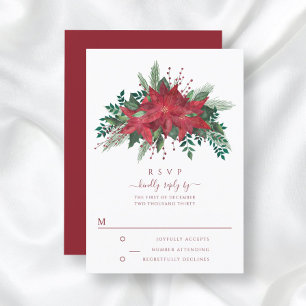 Tarjeta De Confirmación De Asistencia Boda de Navidad con Flor de Pascua Floral Roja Ele
