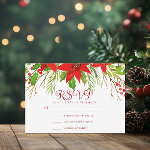 Tarjeta De Confirmación De Asistencia Boda de Navidad con Poinsettia Roja Festiva