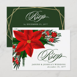 Tarjeta De Confirmación De Asistencia Boda de Navidad con Poinsettia Roja y Verdor de Pi