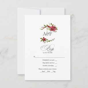Tarjeta De Confirmación De Asistencia Boda de Navidad con Poinsettia y Acebo en Acuarela