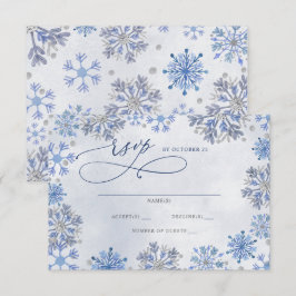 Tarjeta De Confirmación De Asistencia Boda de Navidad de Invierno Copos de Nieve Azul Pl