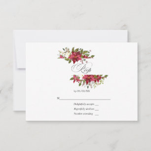 Tarjeta De Confirmación De Asistencia Boda de Navidad floral acuarela Borgoña