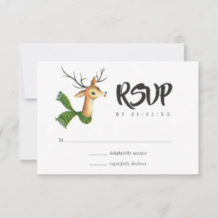 Tarjeta De Confirmación De Asistencia Boda de Navidad Reno Ciervo Vintage Retro