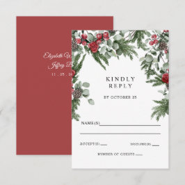 Tarjeta De Confirmación De Asistencia Boda de Navidades de invierno de Rustic Pine Berri