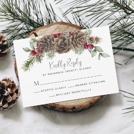 Tarjeta De Confirmación De Asistencia Boda de Navidades de Rustic Pine Winter Berries
