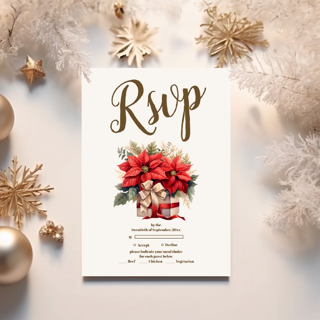 Tarjeta De Confirmación De Asistencia Boda de Navidades florales de Pine Poinsettia Rust (Subido por el creador)