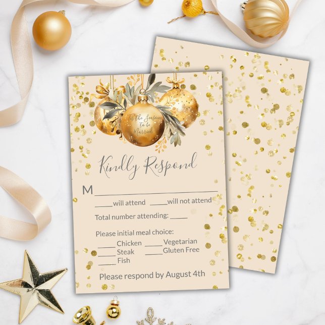 Tarjeta De Confirmación De Asistencia Boda de Navidades Gold Beige (Subido por el creador)