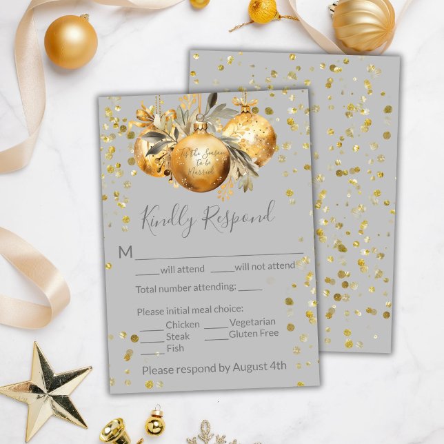 Tarjeta De Confirmación De Asistencia Boda de Navidades Gris Oro (Subido por el creador)