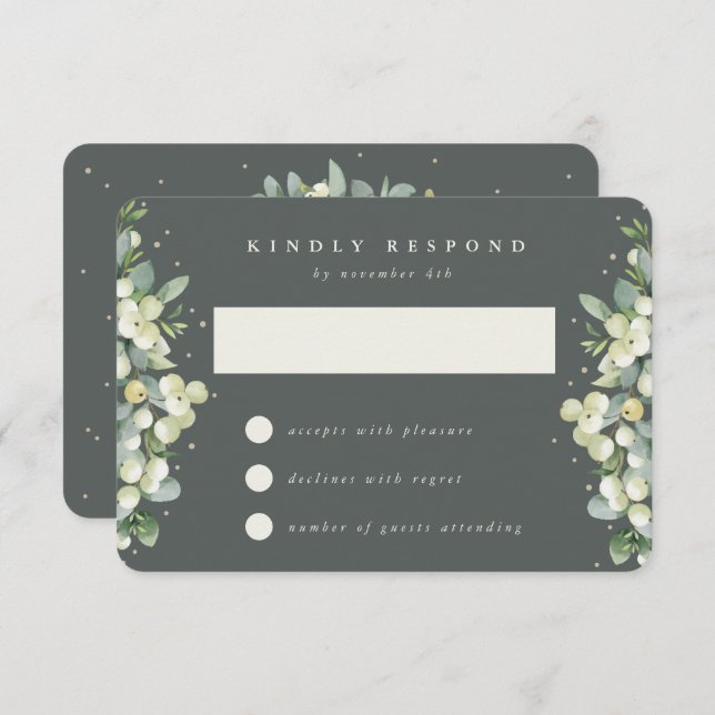 Tarjeta De Confirmación De Asistencia Boda de nieve verde gris + eucalipto (Anverso / Reverso)