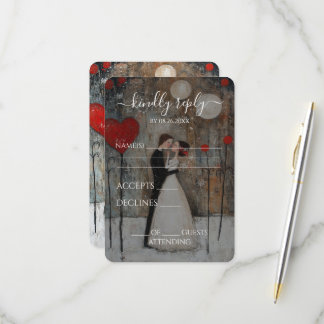 Tarjeta De Confirmación De Asistencia Boda de novia y novio caprichosa personalizada
