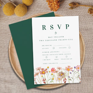 Tarjeta De Confirmación De Asistencia Boda de Opciones de Comida Boho Fall Wildflower