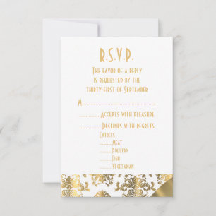 Tarjeta De Confirmación De Asistencia Boda de oro, de damasco verde y blanco R.S.V.P