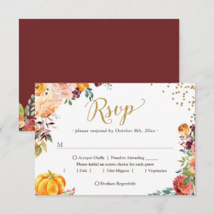 Tarjeta De Confirmación De Asistencia Boda de oro de la calabaza floral de borgoña de ot