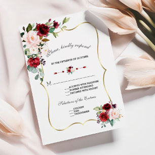 Tarjeta De Confirmación De Asistencia Boda de oro de las flores de Rubor en Borgoña
