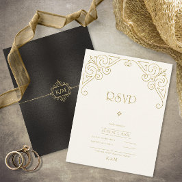 Tarjeta De Confirmación De Asistencia Boda de oro filigrí fino ID871