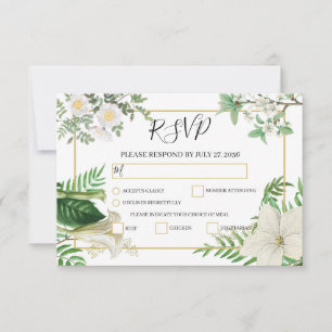 Tarjeta De Confirmación De Asistencia Boda de oro floral de color verde blanco ruso