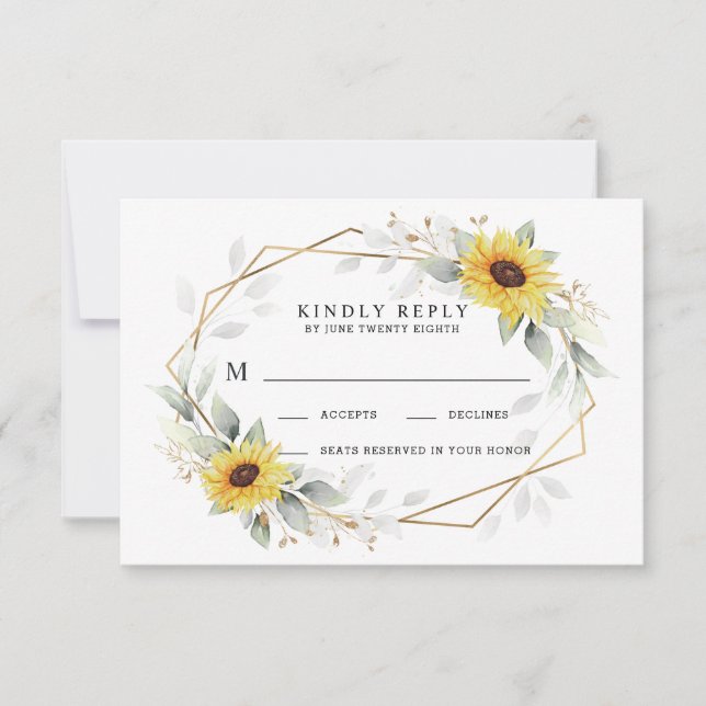 Tarjeta De Confirmación De Asistencia Boda de oro geométrico elegante de girasol (Anverso)