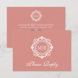 Tarjeta De Confirmación De Asistencia Boda de oro Ornate Floral Monograma Rosa