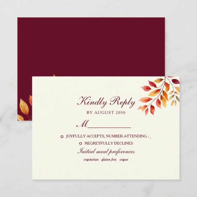 Tarjeta De Confirmación De Asistencia Boda de otoño (Anverso / Reverso)