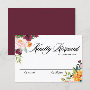 Tarjeta De Confirmación De Asistencia Boda de otoño con flores de color de agua