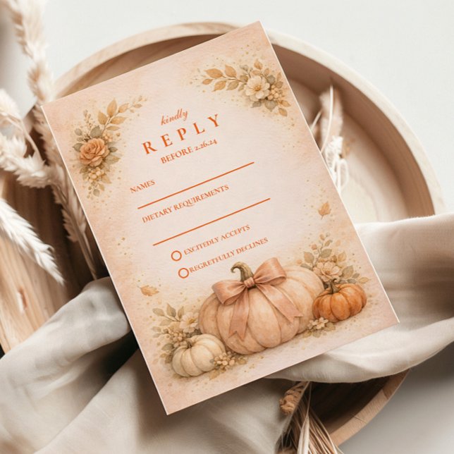 Tarjeta De Confirmación De Asistencia Boda de Otoño con Lazo Coqueto de Calabaza (Subido por el creador)