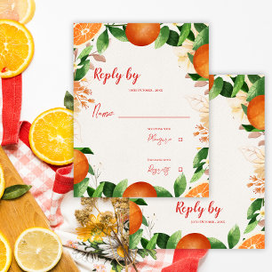 Tarjeta De Confirmación De Asistencia Boda de otoño de naranja cítrica acuarela