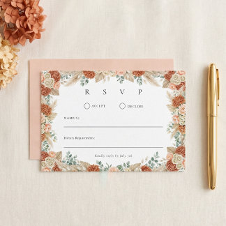 Tarjeta De Confirmación De Asistencia Boda de Otoño Floral Boho Terracota