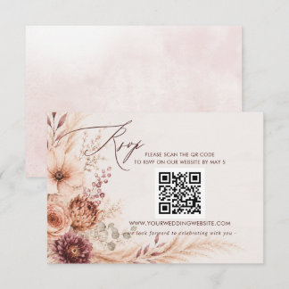 Tarjeta De Confirmación De Asistencia Boda de otoño floral pampas rústica QR CODE
