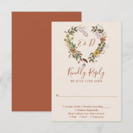 Tarjeta De Confirmación De Asistencia Boda de Otoño Floral Rústico Terracota