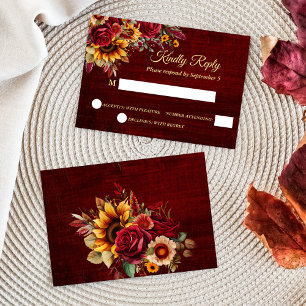 Tarjeta De Confirmación De Asistencia Boda de otoño rosas burdeos girasoles amarillos