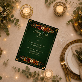 Tarjeta De Confirmación De Asistencia Boda de otoño rústica en verde bosque