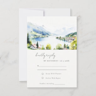 Tarjeta De Confirmación De Asistencia Boda de paisaje acuarela de Lungern Suiza