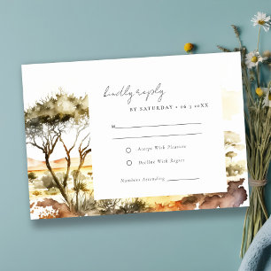 Tarjeta De Confirmación De Asistencia Boda de paisaje africano a la acuarela terroso sil