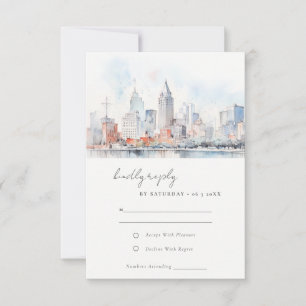Tarjeta De Confirmación De Asistencia Boda de paisaje al acuarela de Detroit Michigan