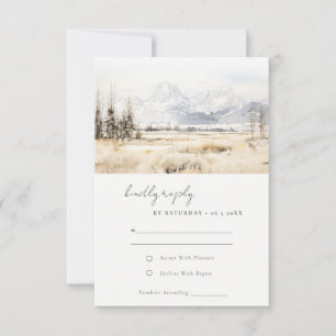 Tarjeta De Confirmación De Asistencia Boda de paisaje al acuarela de Jackson Hole Wyomin