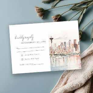 Tarjeta De Confirmación De Asistencia Boda de paisaje de acuarela de Seattle Washington