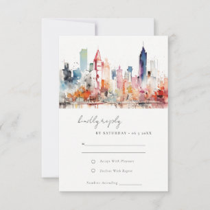 Tarjeta De Confirmación De Asistencia Boda de paisaje en acuarela de Chicago Illinois