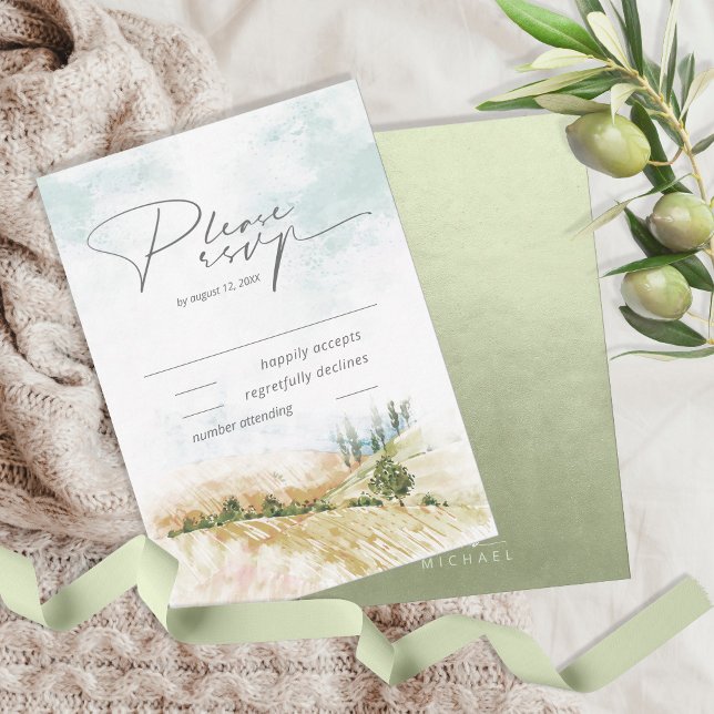 Tarjeta De Confirmación De Asistencia Boda de paisajes acuáticos Sage Green ID786 (Subido por el creador)