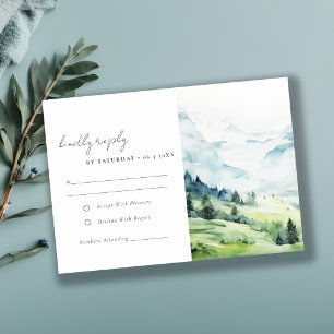 Tarjeta De Confirmación De Asistencia Boda de paisajes de montaña de nieve de color agua